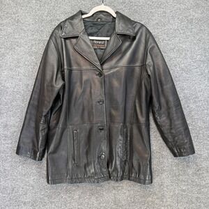 Vintage Leather Jacket Women Large Black Quilted Button Front Oversized 90s Y2K‎